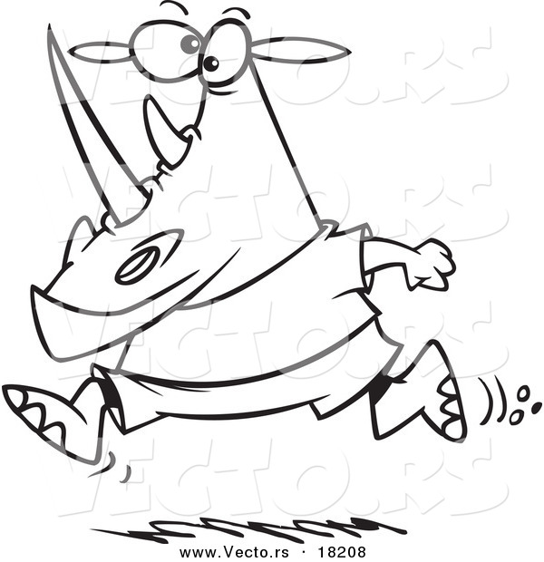 Vector of a Cartoon Jogging Rhino - Outlined Coloring Page