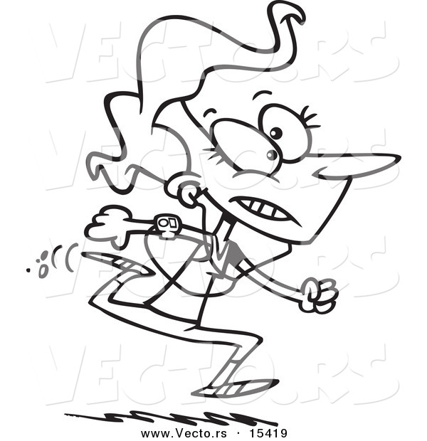 Vector of a Cartoon Jogging Woman - Coloring Page Outline