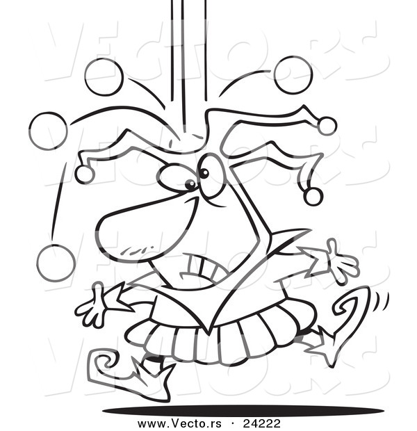 Vector of a Cartoon Joker Dropping Juggle Balls - Coloring Page Outline