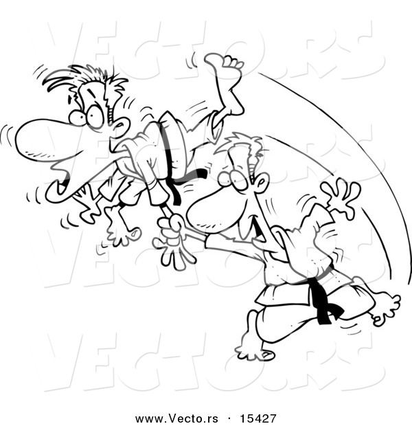Vector of a Cartoon Judo Man Fighting - Coloring Page Outline