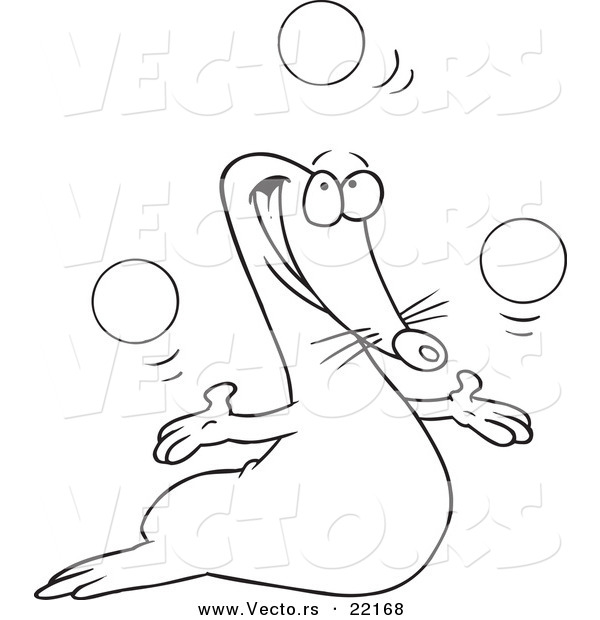 Vector of a Cartoon Juggling Seal - Outlined Coloring Page