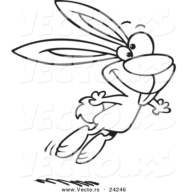 Vector of a Cartoon Jumping Easter Bunny - 1 - Outlined Coloring Page