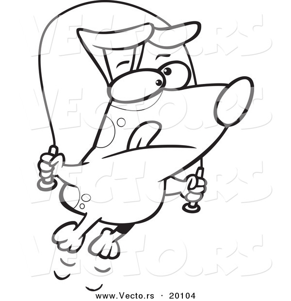 Vector of a Cartoon Jumproping Dog - Outlined Coloring Page