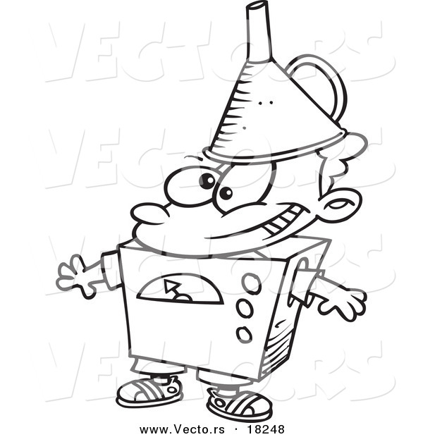 Vector of a Cartoon Kid Dressed As a Robot - Outlined Coloring Page