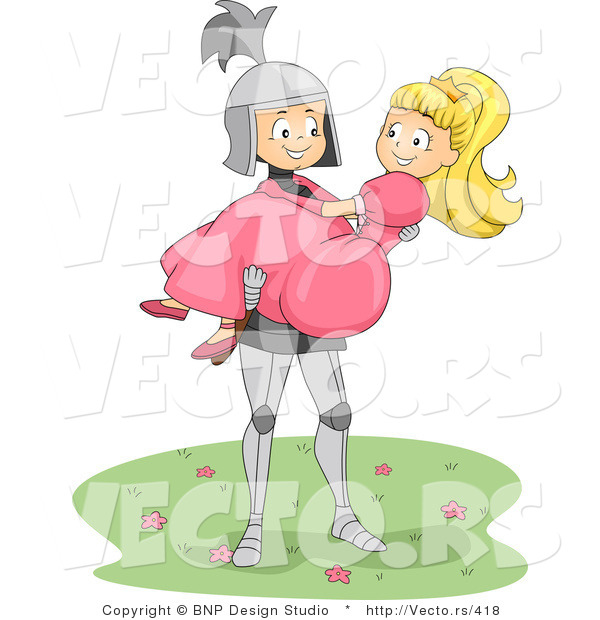 Vector of a Cartoon Knight Carrying Beautiful Princess