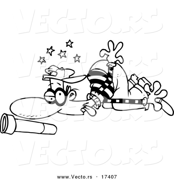 Vector of a Cartoon Knocked out Burglar - Coloring Page Outline