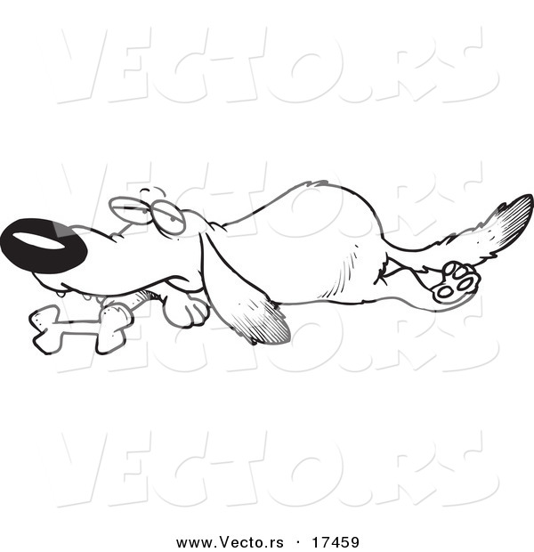 Vector of a Cartoon Lab Dog Resting by His Bone - Coloring Page Outline