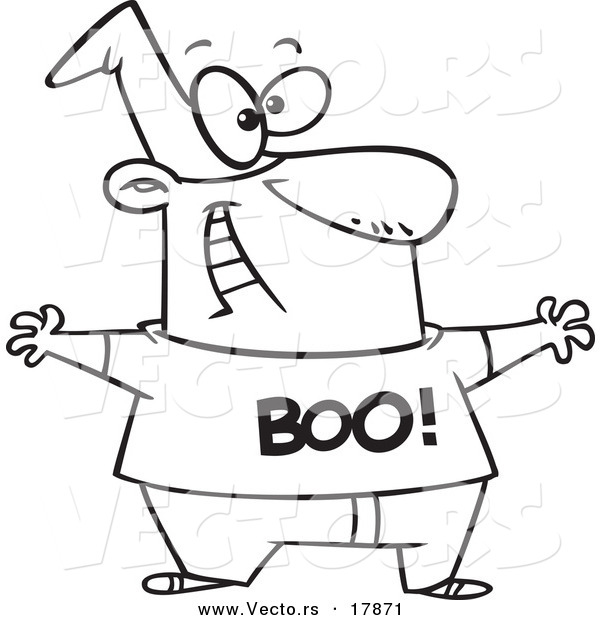 Vector of a Cartoon Lame Man Wearing a Boo Shirt - Outlined Coloring Page