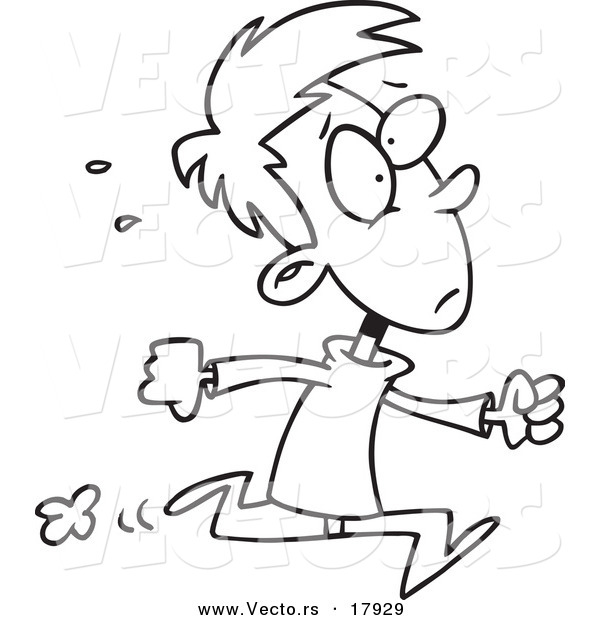 Vector of a Cartoon Late Boy Running - Outlined Coloring Page