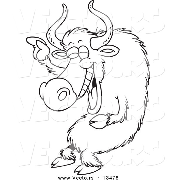 Vector of a Cartoon Laughing Yak - Coloring Page Outline