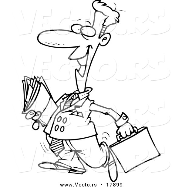 Vector of a Cartoon Lawyer Carrying Files - Outlined Coloring Page