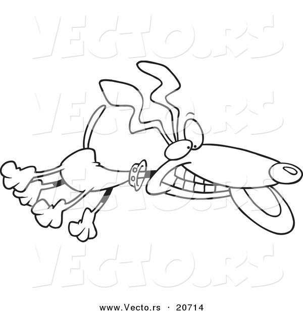 Vector of a Cartoon Leaping Dog Catching a Frisbee - Coloring Page Outline
