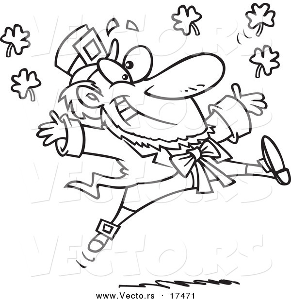 Vector of a Cartoon Leaping Leprechaun - Coloring Page Outline