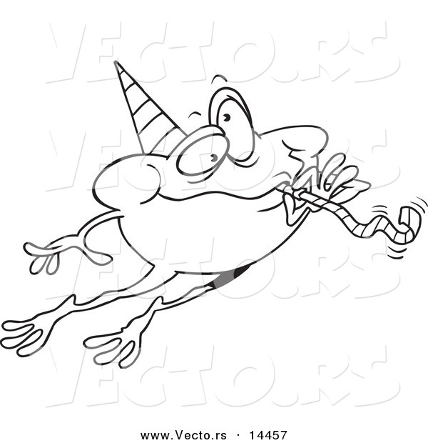 Vector of a Cartoon Leaping Party Frog - Coloring Page Outline