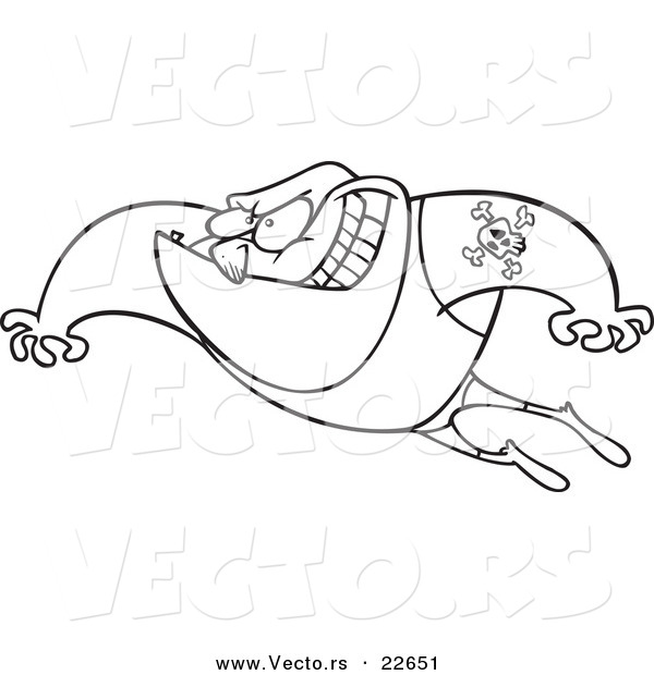 Vector of a Cartoon Leaping Wrestler - Coloring Page Outline