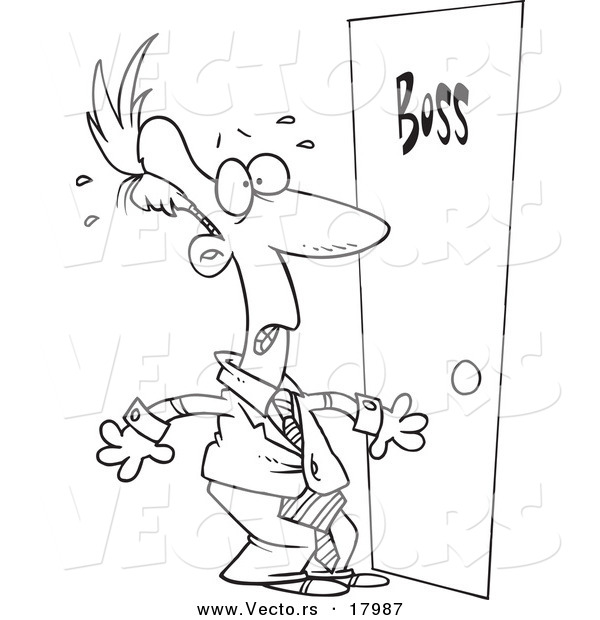 Vector of a Cartoon Leary Businessman by a Door - Outlined Coloring Page