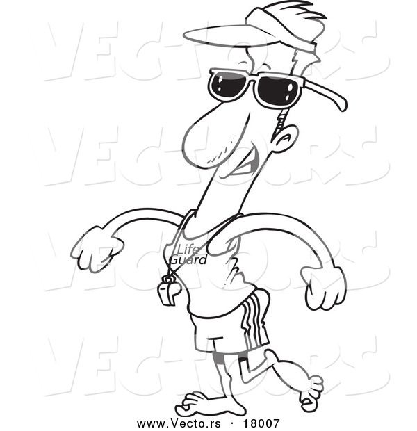 Vector of a Cartoon Lifeguard Walking - Outlined Coloring Page