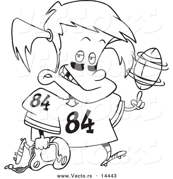 Vector of a Cartoon Little Football Girl Spinning a Ball on Her Finger - Coloring Page Outline