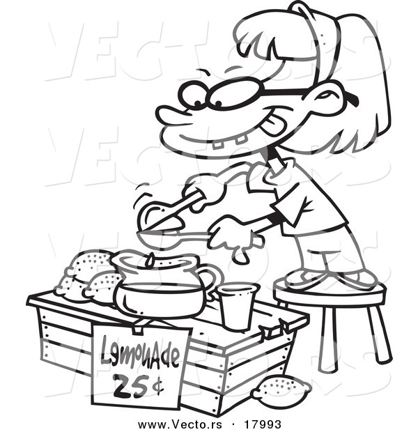 Vector of a Cartoon Little Girl Making Lemonade - Outlined Coloring Page