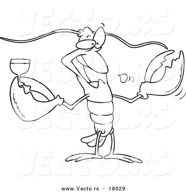 Vector of a Cartoon Lobster Drinking Wine - Outlined Coloring Page