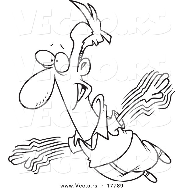 Vector of a Cartoon Lofty Businessman Trying to Fly - Outlined Coloring Page