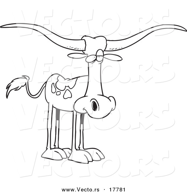Vector of a Cartoon Longhorn Cow - Outlined Coloring Page