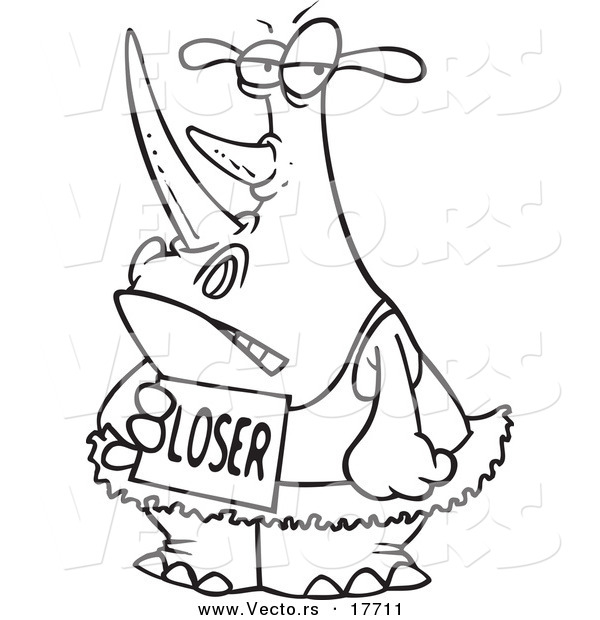Vector of a Cartoon Loser Ballerina Rhino - Coloring Page Outline
