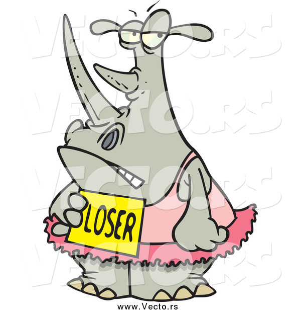Vector of a Cartoon Loser Ballerina Rhino in a Tutu
