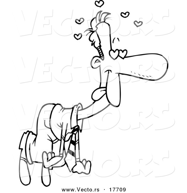 Vector of a Cartoon Love Sick Businessman Floating - Coloring Page Outline