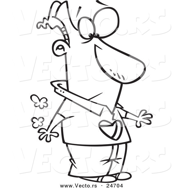 Vector of a Cartoon Loveless Man with a Heart Hole in His Chest - Outlined Coloring Page
