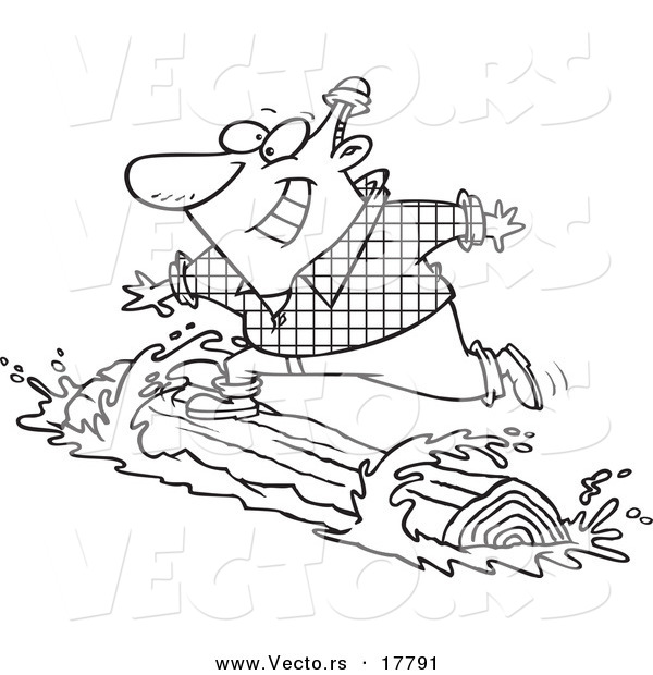 Vector of a Cartoon Lumberjack Log Rolling - Outlined Coloring Page
