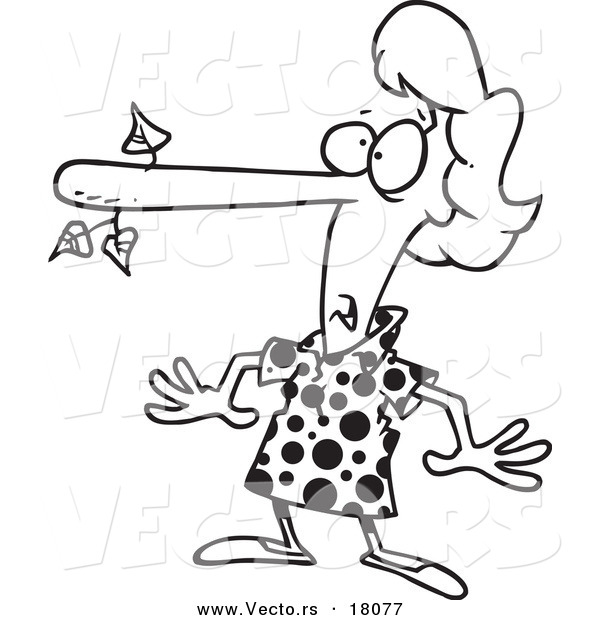Vector of a Cartoon Lying Woman with a Long Nose - Outlined Coloring Page