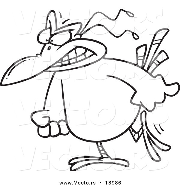 Vector of a Cartoon Mad Bird - Outlined Coloring Page