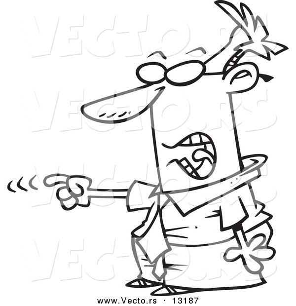 Vector of a Cartoon Mad Businessman Accusing - Coloring Page Outline