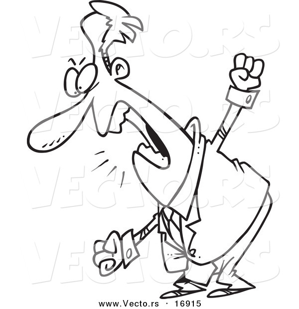 Vector of a Cartoon Mad Businessman - Coloring Page Outline