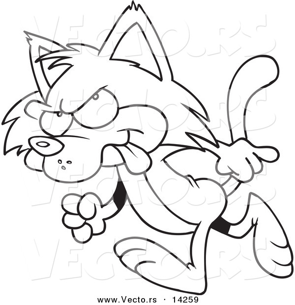 Vector of a Cartoon Mad Cat Walking - Coloring Page Outline
