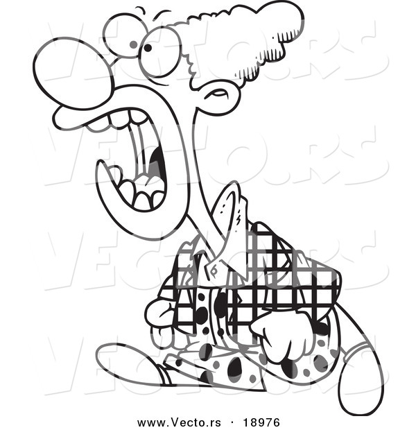 Vector of a Cartoon Mad Clown Yelling - Outlined Coloring Page