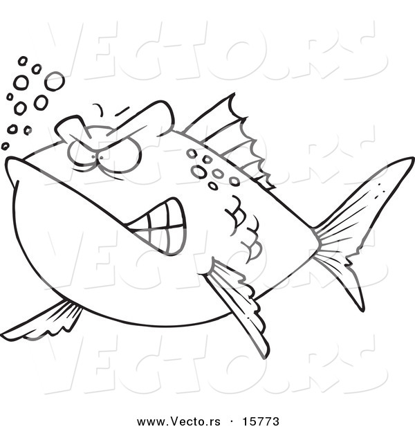 Vector of a Cartoon Mad Fish - Outlined Coloring Page Drawing
