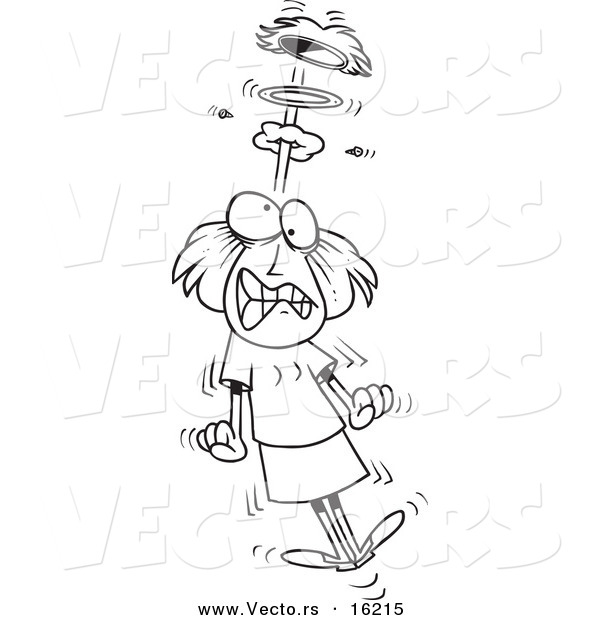 Vector of a Cartoon Mad Girl Blowing a Gasket - Outlined Coloring Page Drawing