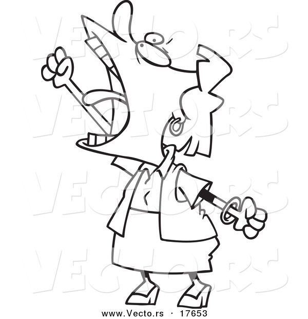 Vector of a Cartoon Mad Woman Ranting - Coloring Page Outline