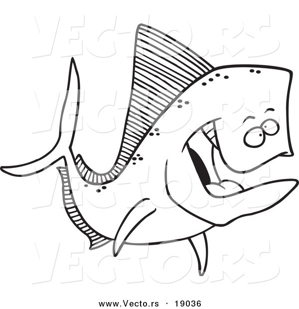 Vector of a Cartoon Mahi Mahi Fish - Outlined Coloring Page