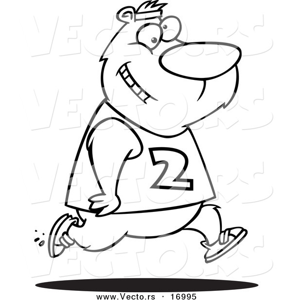 Vector of a Cartoon Male Bear Jogging - Coloring Page Outline