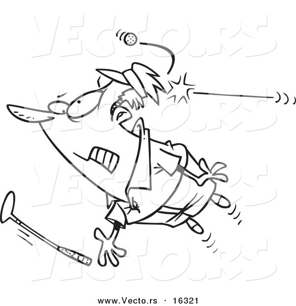 Vector of a Cartoon Male Golfer Getting Hit with a Ball - Outlined Coloring Page Drawing