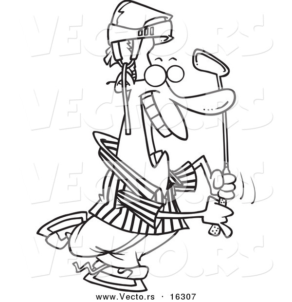 Vector of a Cartoon Male Golfer Referee Wearing a Helmet - Outlined Coloring Page Drawing