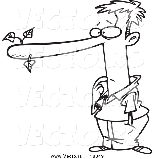 Vector of a Cartoon Male Liar with a Long Nose - Outlined Coloring Page