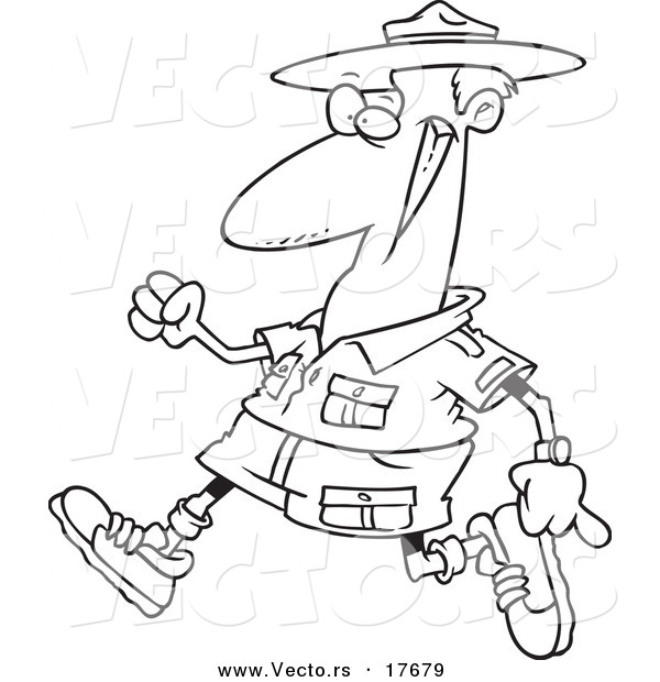 Vector of a Cartoon Male Ranger Walking - Coloring Page Outline