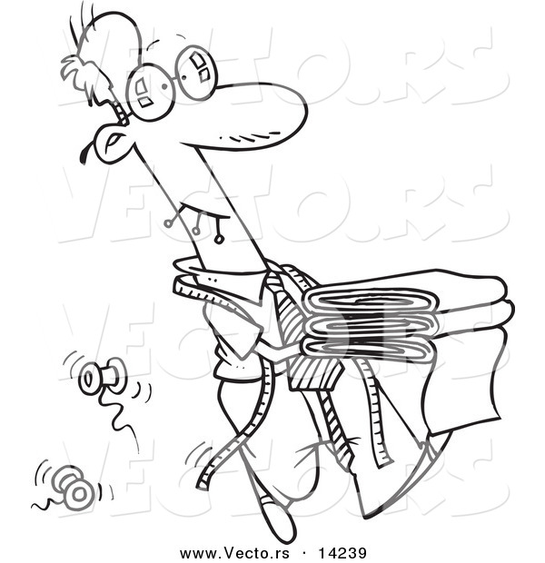Vector of a Cartoon Male Tailor Carrying Material - Coloring Page