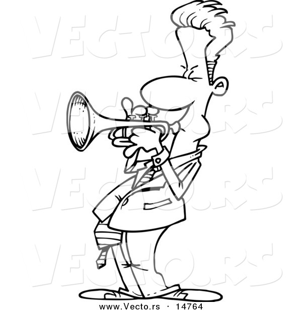 Vector of a Cartoon Male Trumpet Player - Coloring Page Outline