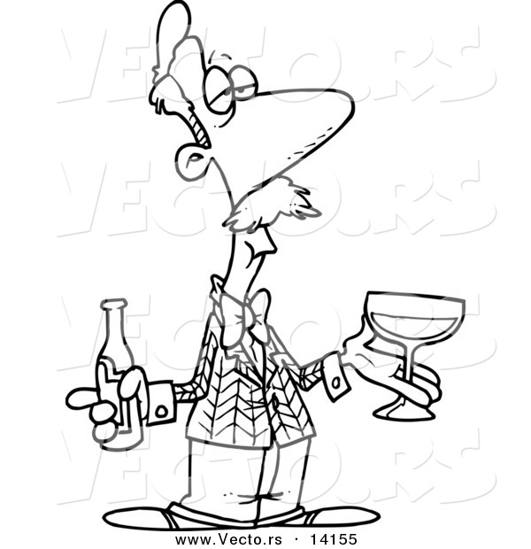 Vector of a Cartoon Male Wine Taster - Coloring Page Outline