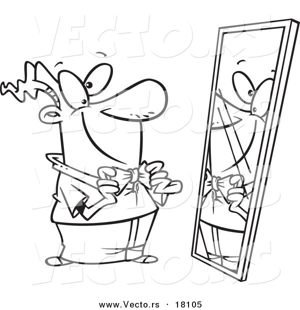 Vector of a Cartoon Man Adjusting His New Tie - Outlined Coloring Page